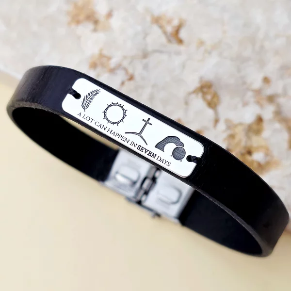 Bratara Crearea lumii in 7 zile - Bijuterie cu Har -  Placuta Argint 925 -  Piele si nchizatoare clips inox