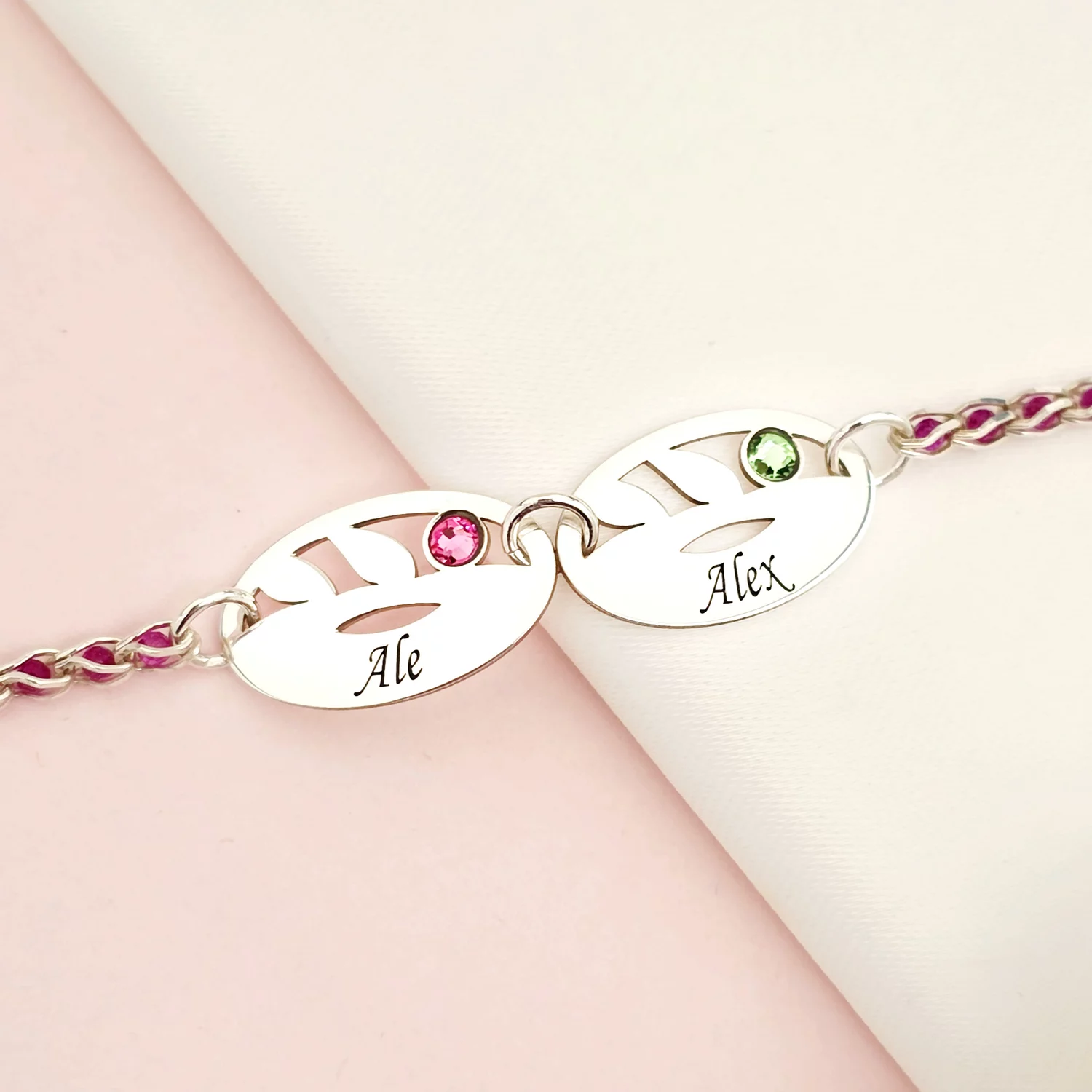 Bratara cromatica - Frunze personalizate - Model cu lant impletit cu Zirconii - Argint 925 si cristale Swarovski