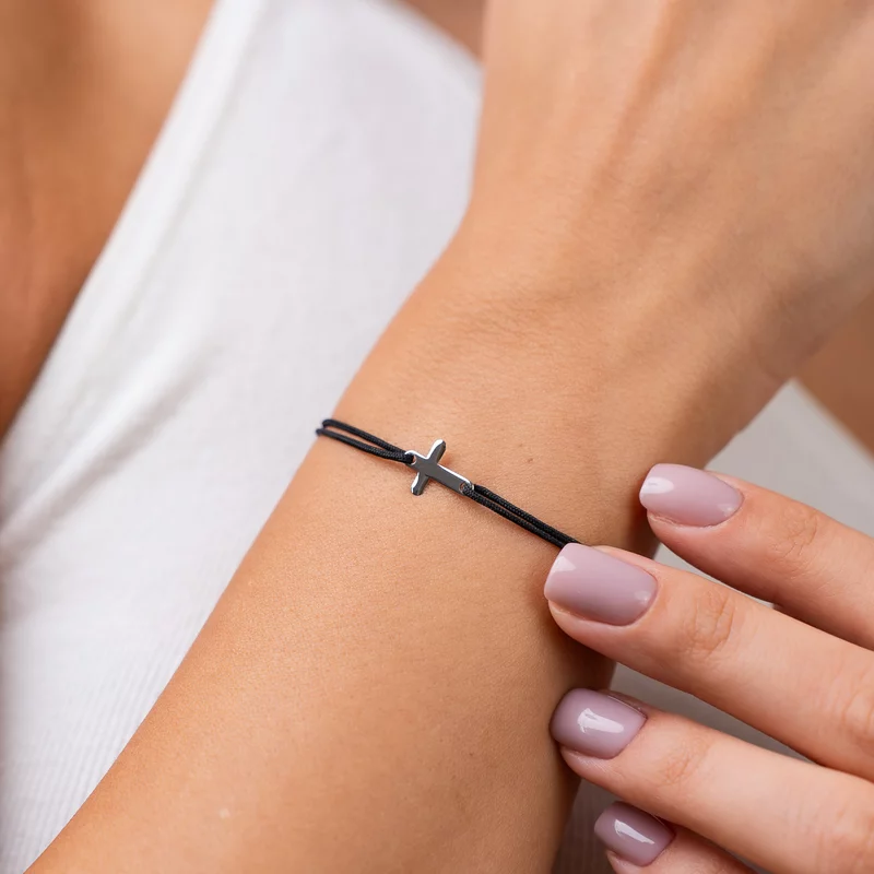 Bratara Cruciulita - Aur Alb 14K - snur reglabil picture - 2