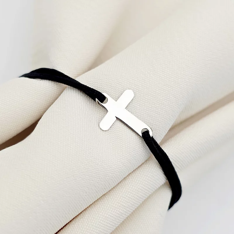 Bratara Cruciulita - Aur Alb 14K - snur reglabil picture - 3