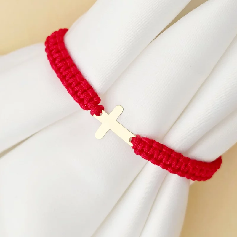 Bratara Cruciulita - Aur Galben 9K - snur  impletit reglabil picture - 3