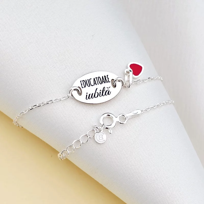 Bratara cu charm la alegere - Educatoare iubita - Pandantiv oval cu lantisor - Argint 925 picture - 4