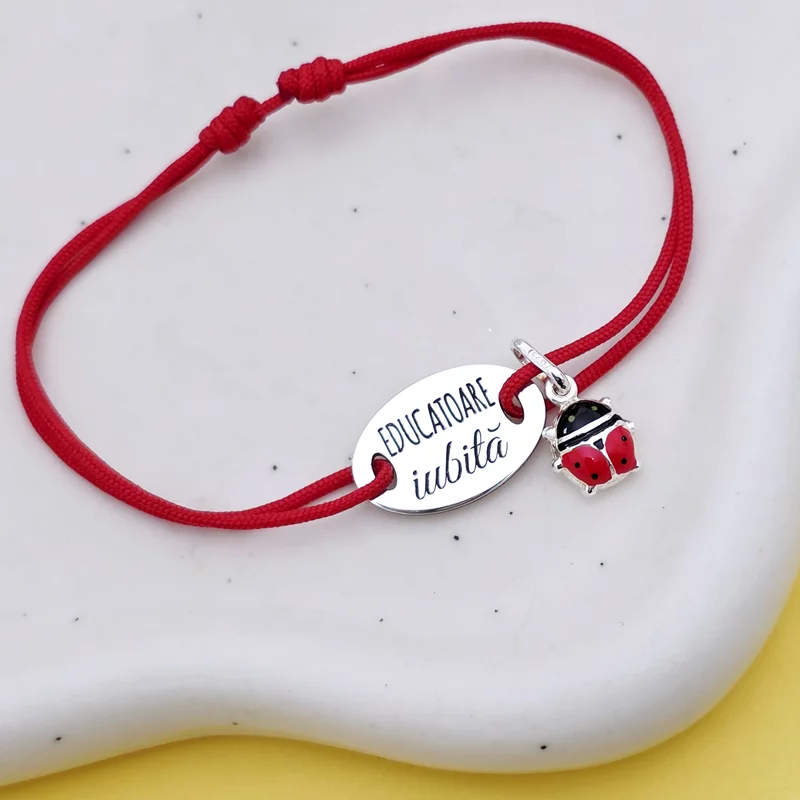 Bratara cu charm la alegere - Educatoare iubita - Pandantiv oval cu snur reglabil - Argint 925 picture - 6