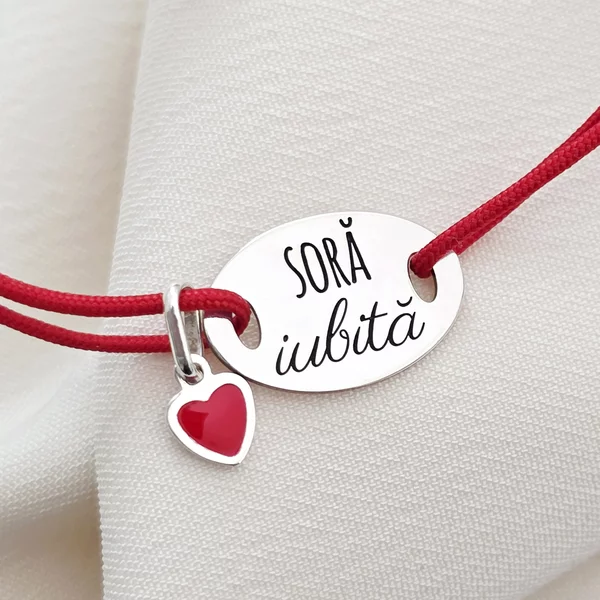 Bratara cu charm la alegere - Femeie iubita - Pandantiv oval cu snur reglabil - Argint 925