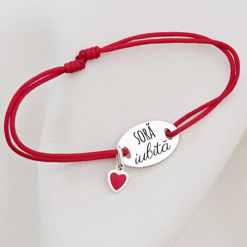 Bratara cu charm la alegere - Femeie iubita - Pandantiv oval cu snur reglabil - Argint 925 picture - 4