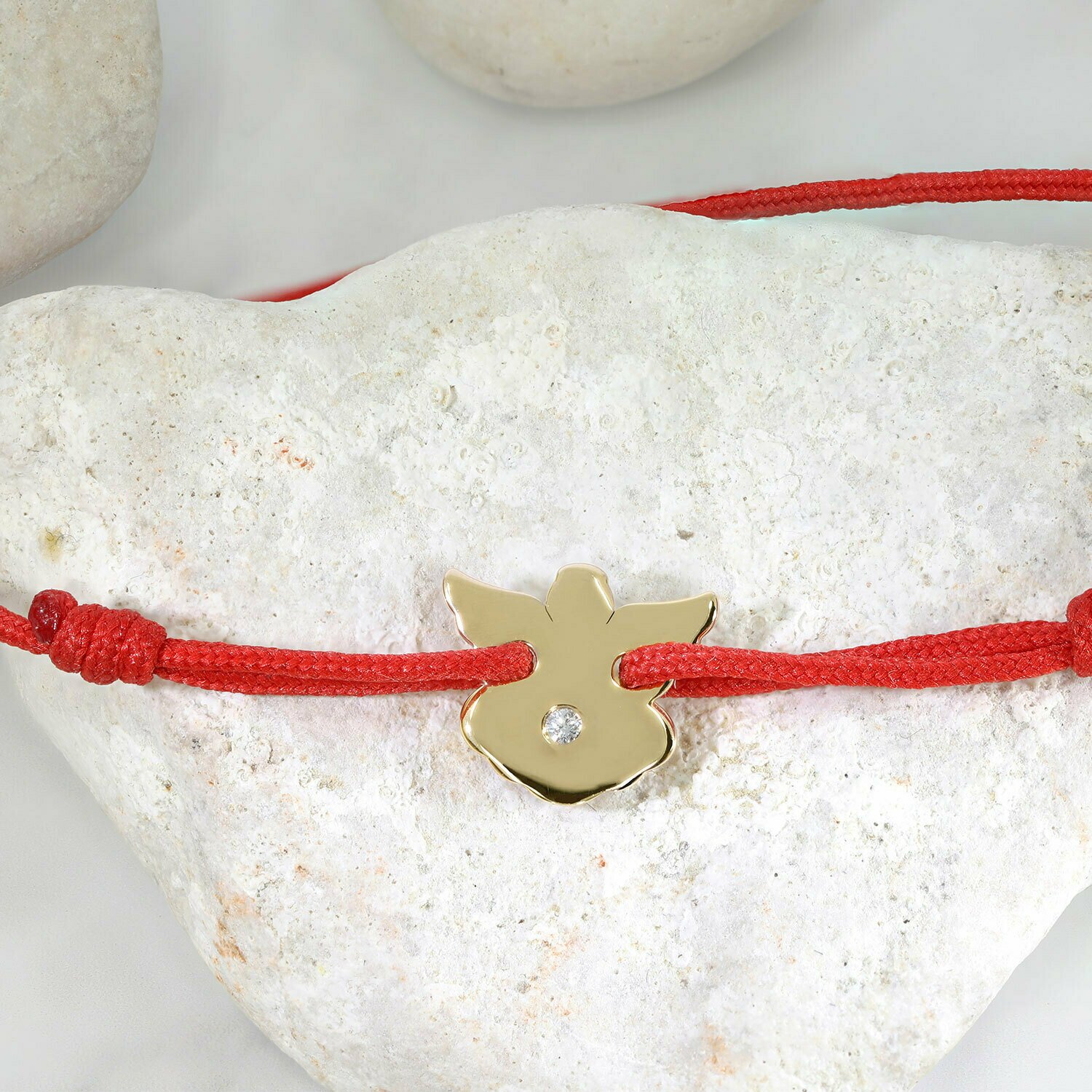 Bratara cu Diamant natural - Model Inger stilizat - Aur Galben/Roz/Alb 14K si snur reglabil