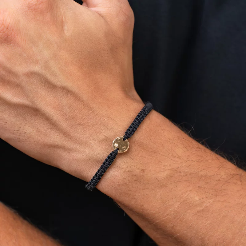 Bratara cu Diamant natural alb- Luna plina - Aur Galben 14K si snur reglabil impletit picture - 2