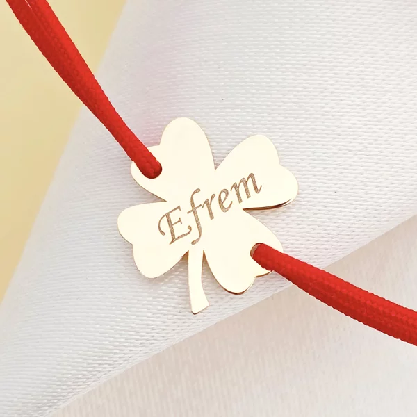 Bratara cu noroc - Trifoi 12 mm - Aur Galben 9K - Snur reglabil, diverse culori