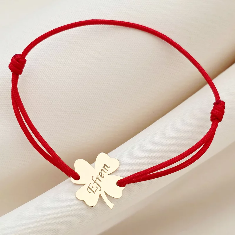 Bratara cu noroc - Trifoi 12 mm - Aur Galben 9K - Snur reglabil, diverse culori picture - 3