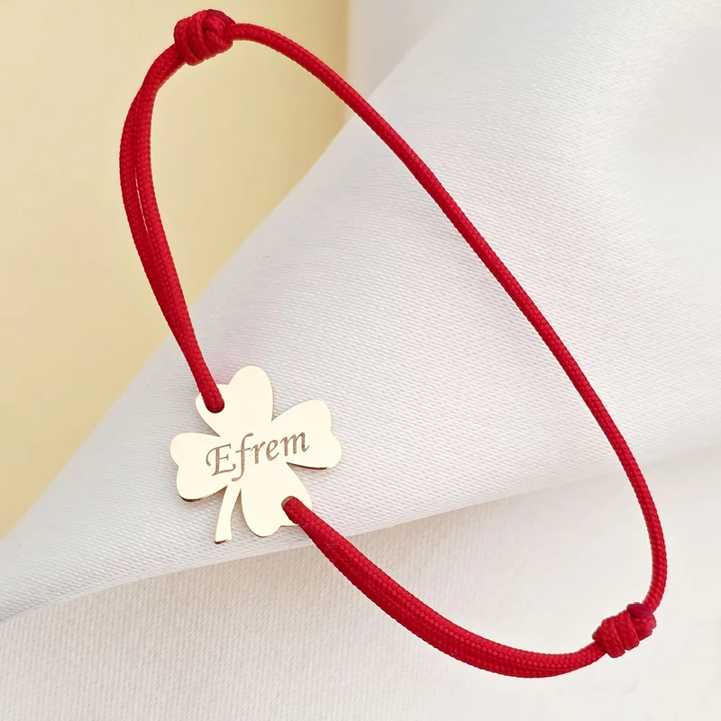 Bratara cu noroc - Trifoi 12 mm - Aur Galben 9K - Snur reglabil, diverse culori picture - 4