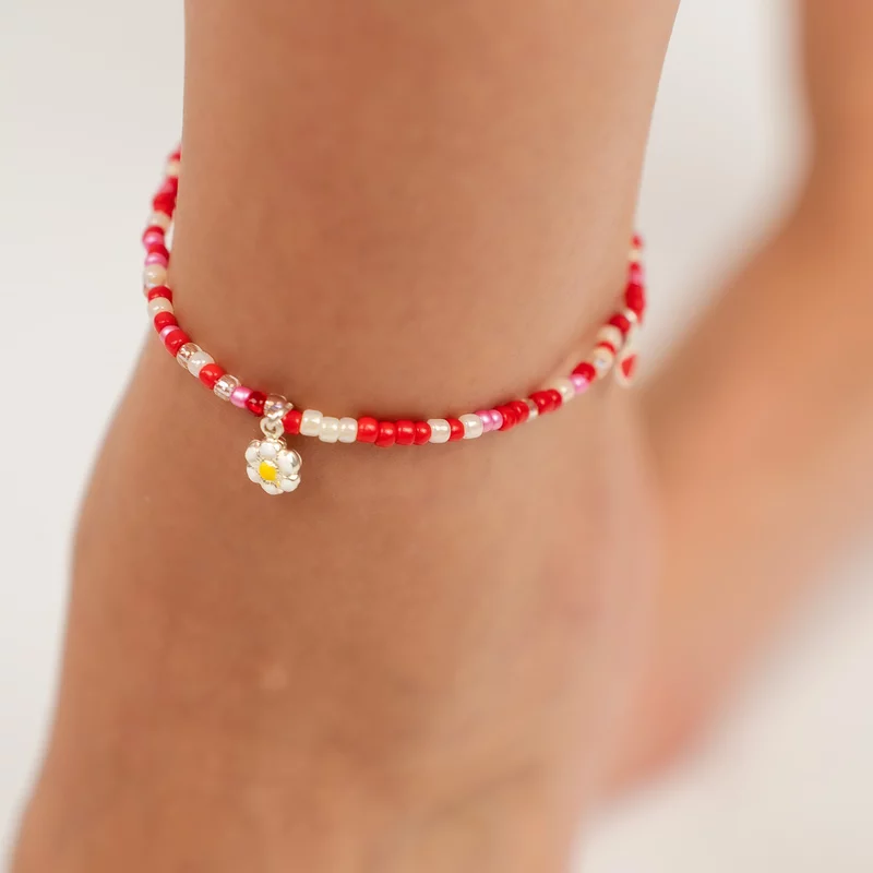 Bratara de picior – 2 Charmuri colorate din Argint 925  - Model cu bilute rosii picture - 4