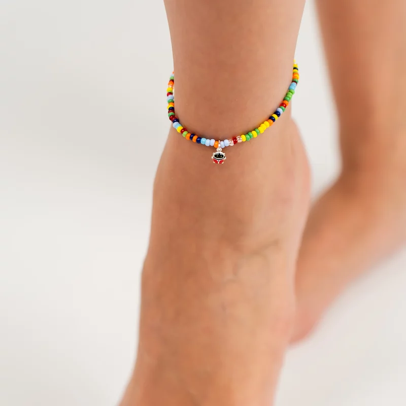Bratara de picior – 3 Charmuri colorate din Argint 925  - Model cu bilute multicolore picture - 4