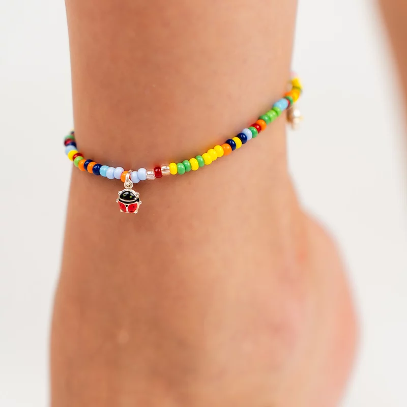 Bratara de picior – 3 Charmuri colorate din Argint 925  - Model cu bilute multicolore picture - 2