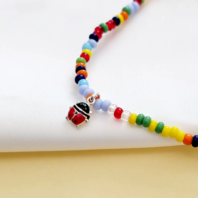 Bratara de picior – 3 Charmuri colorate din Argint 925  - Model cu bilute multicolore picture - 5