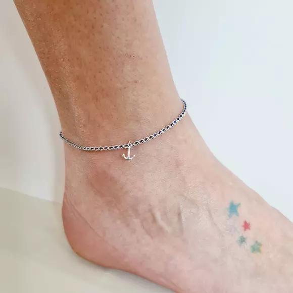 Bratara de picior cromatica - Simboluri de vara - Model cu lant impletit cu Zirconii - Argint 925