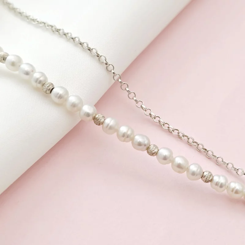 Bratara de picior – Pana boema  – Argint 925 – Model cu lantisor & perle si bilute picture - 7