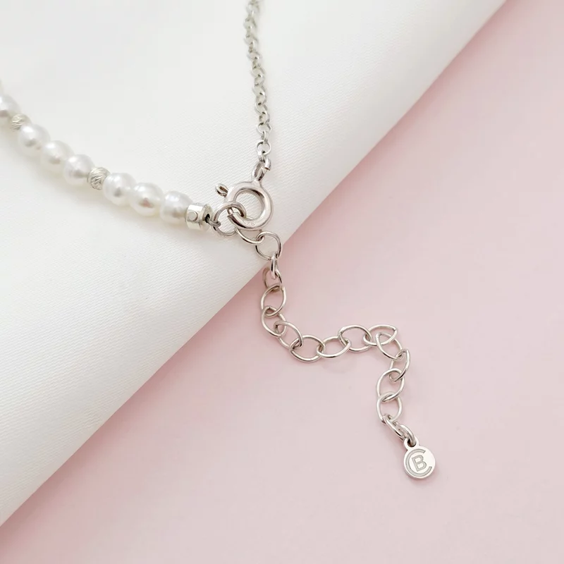 Bratara de picior – Pana boema  – Argint 925 – Model cu lantisor & perle si bilute picture - 8