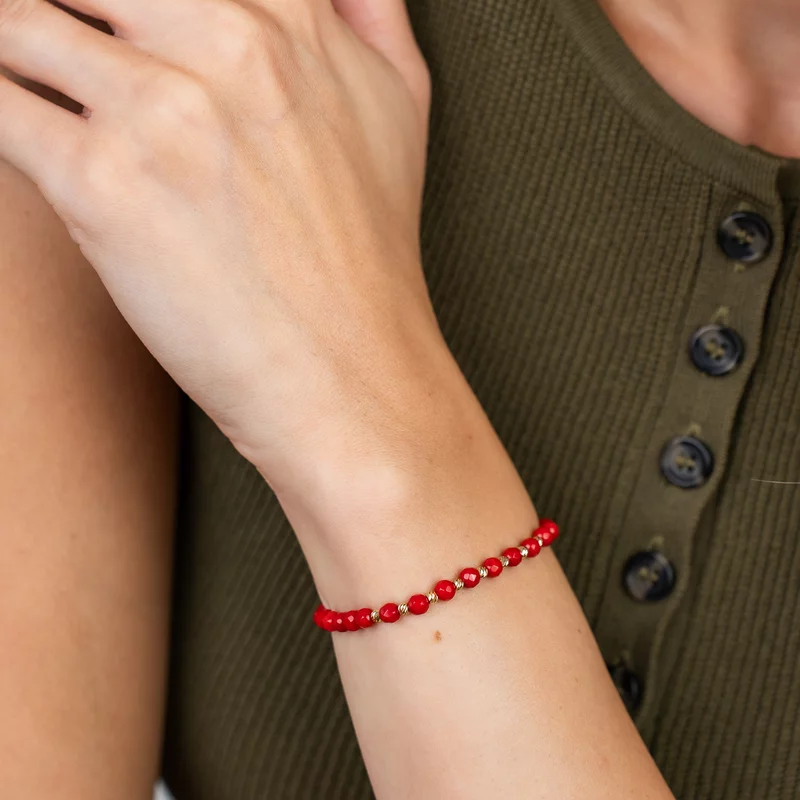 Bratara din pietre de Coral si Bilute din Aur 14K - Snur elastic picture - 7