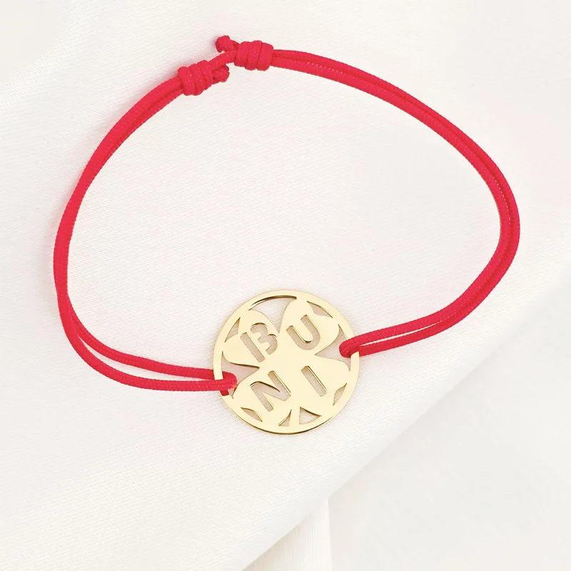 Bratara disc si trifoi cu patru foi - decupaj Buni - Argint 925 placat cu Aur Galben 18K- Snur reglabil, diverse culori picture - 3