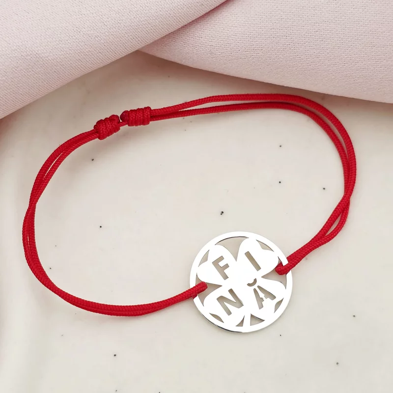 Bratara disc si trifoi cu patru foi - decupaj Fina - Argint 925 - Snur reglabil, diverse culori picture - 3