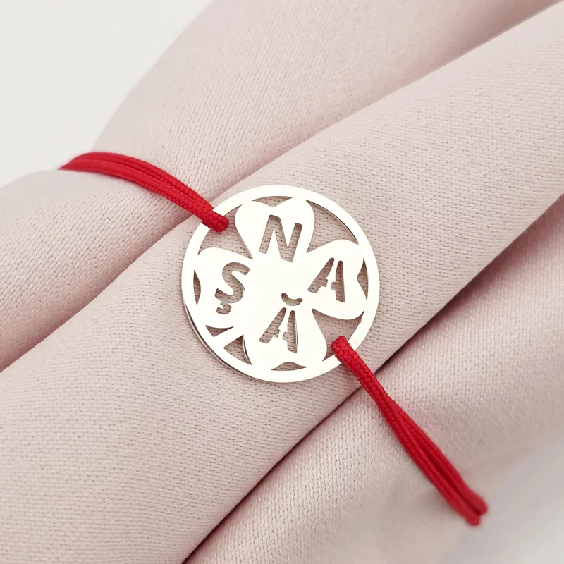 Bratara disc si trifoi cu patru foi - decupaj Nașă- Argint 925 - Snur reglabil, diverse culori picture - 2