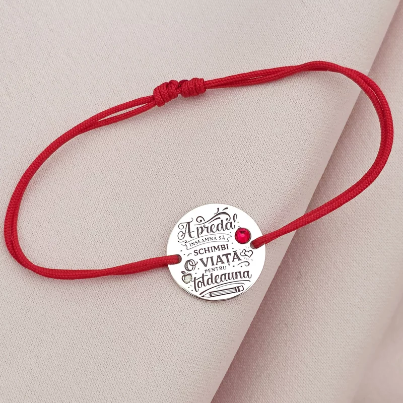 Bratara Educatie cu amprenta - Argint 925 cu Cristal Swarovski - Snur reglabil, diverse culori picture - 3