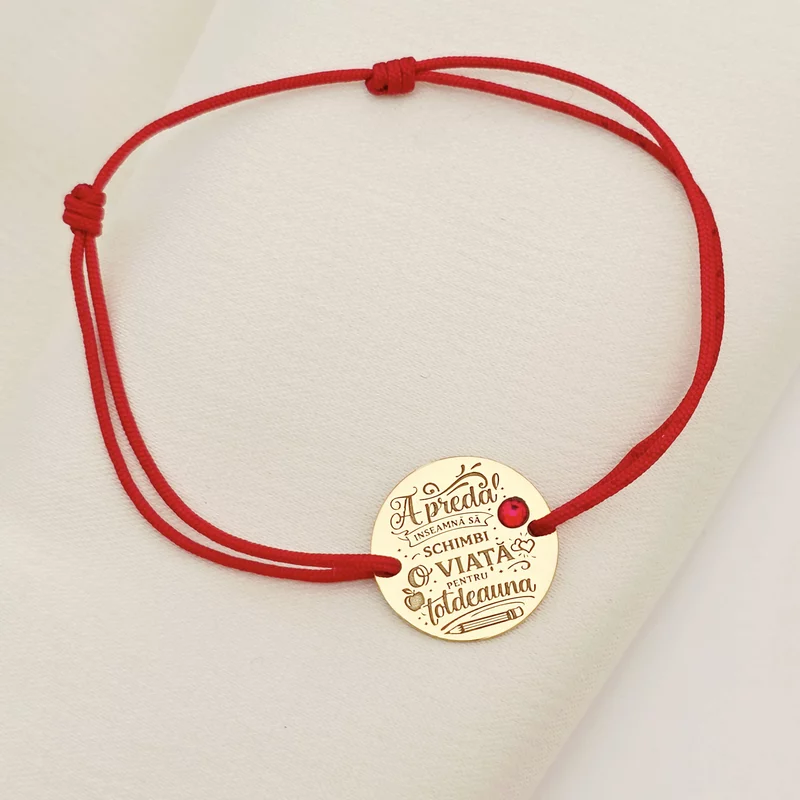 Bratara Educatie cu amprenta - Argint 925 placat cu Aur Galben 18K cu Cristal Swarovski - Snur reglabil, diverse culori picture - 3