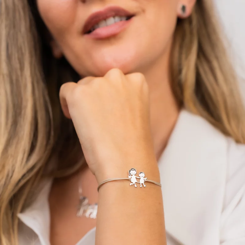 Bratara Familie - 2 Membri - pandant Argint 925, snur matase vegetala reglabil picture - 2