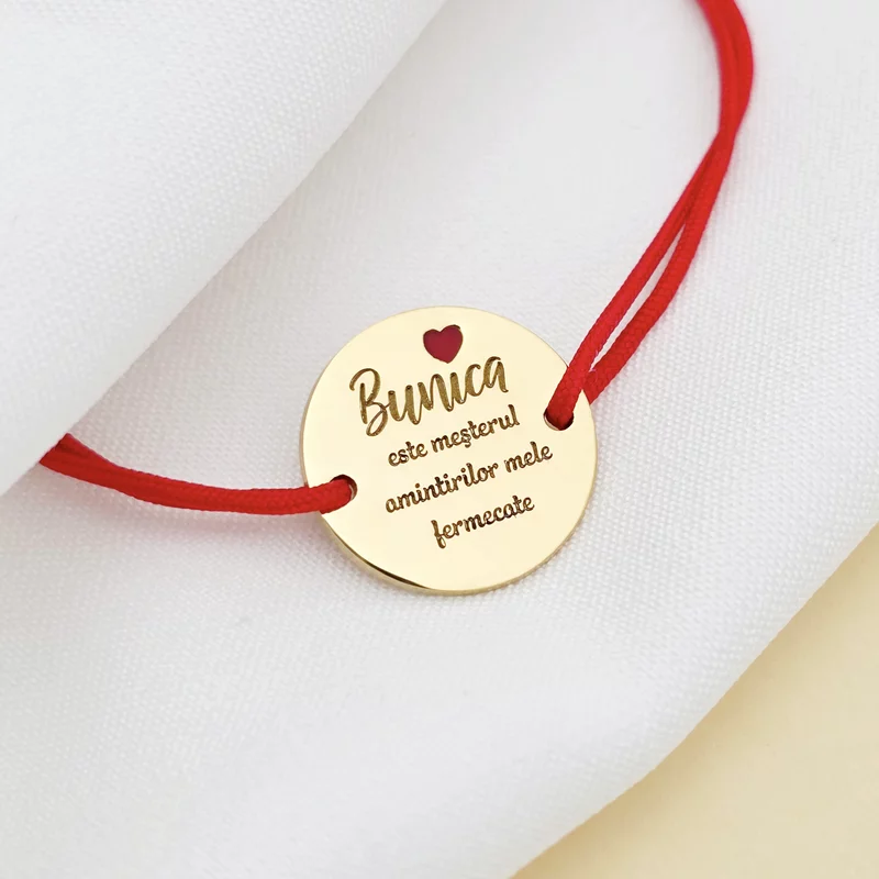 Bratara festiva - Bunica mesterul amintirilor - Banut gravat si simbol inima cu email - Argint 925 placat cu Aur Galben 18K - Snur reglabil picture - 3