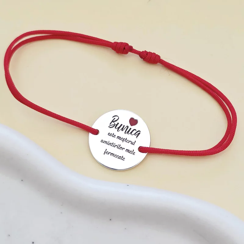 Bratara festiva - Bunica mesterul amintirilor - Banut gravat si simbol inima cu email - Argint 925 - Snur reglabil picture - 4