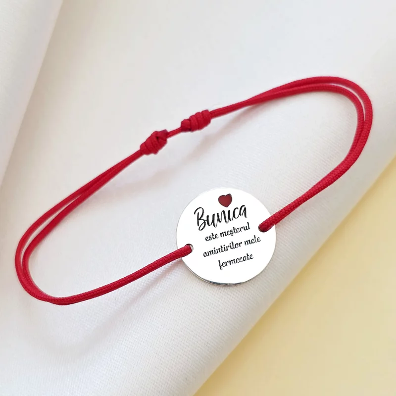 Bratara festiva - Bunica mesterul amintirilor - Banut gravat si simbol inima cu email - Argint 925 - Snur reglabil picture - 3