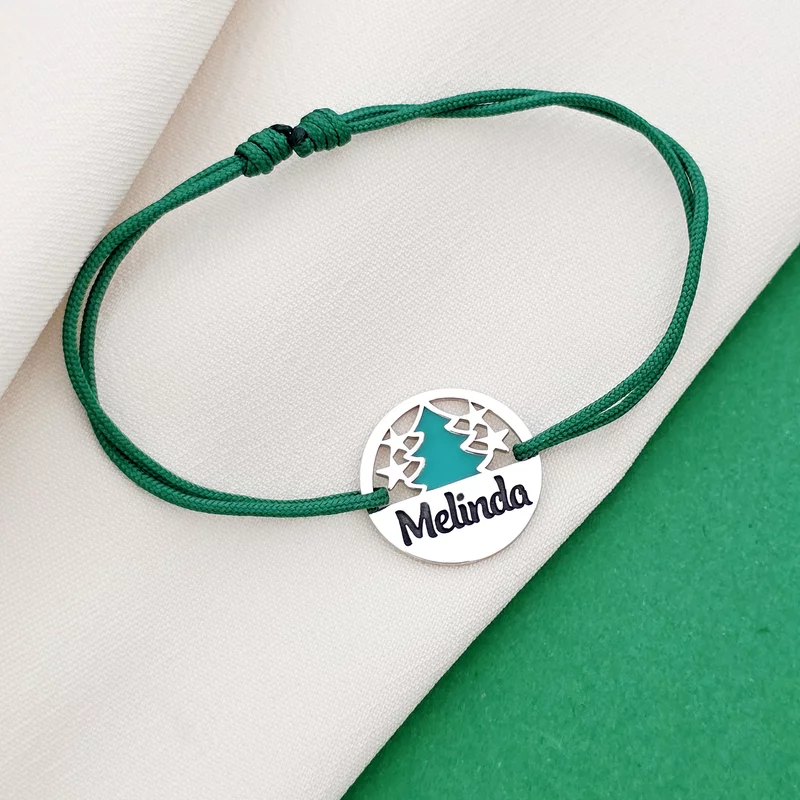 Bratara festiva - Disc cu bradulet colorat si nume personalizat - Argint 925 - Snur reglabil picture - 2