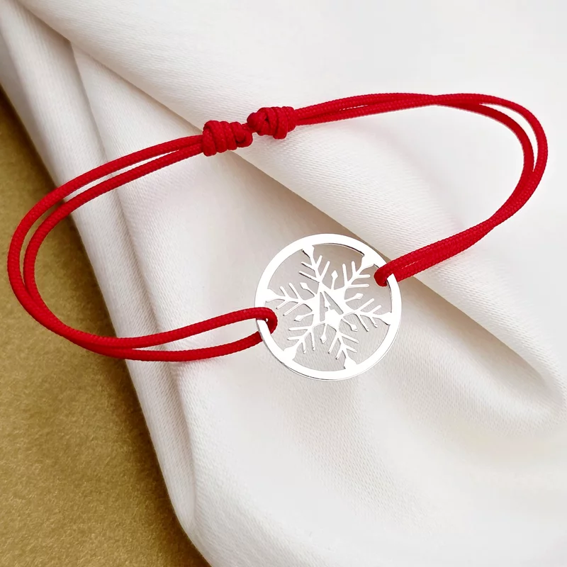 Bratara festiva - Disc cu fulg si initiala personalizata - Argint 925 - Snur reglabil picture - 2