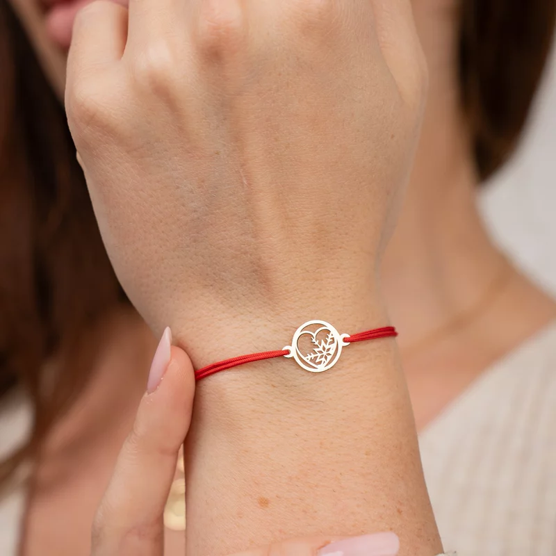 Bratara festiva - Disc cu inima si fulg luminos - Aur Galben 9K - Snur reglabil picture - 3