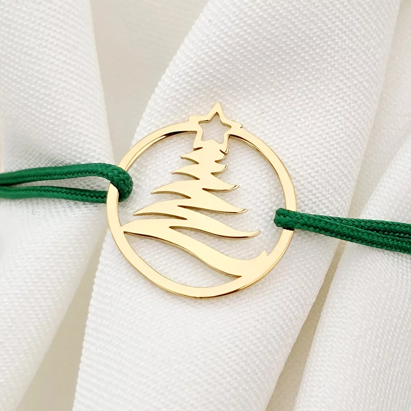 Bratara festiva - Disc si bradut decupat - Argint 925 placat cu Aur Galben 18K - Snur reglabil picture - 1