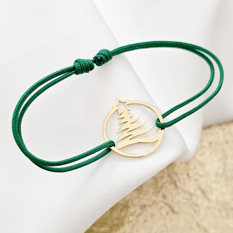 Bratara festiva - Disc si bradut decupat - Argint 925 placat cu Aur Galben 18K - Snur reglabil picture - 2