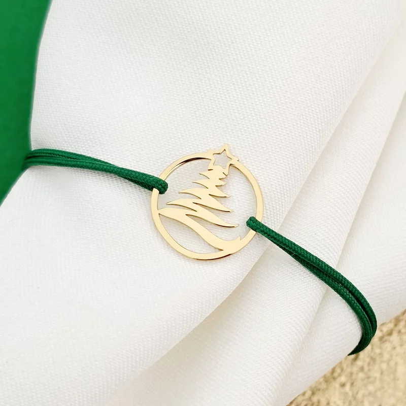 Bratara festiva - Disc si bradut decupat - Argint 925 placat cu Aur Galben 18K - Snur reglabil picture - 3