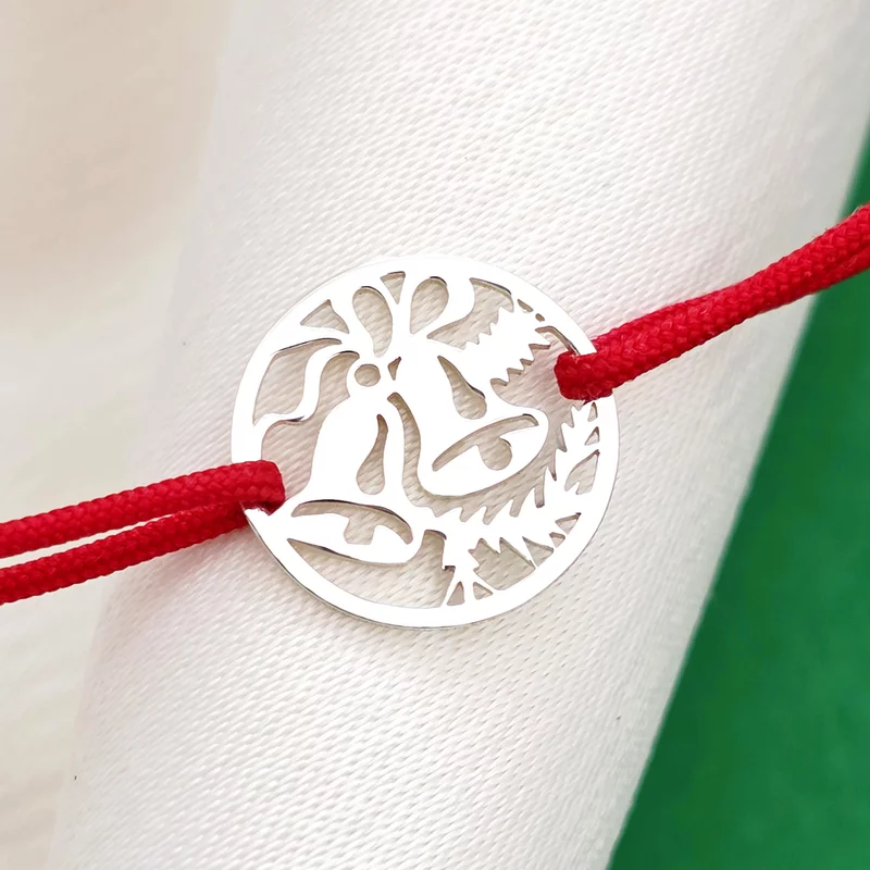 Bratara festiva - Disc si clopotel decupat - Argint 925 - Snur reglabil picture - 1