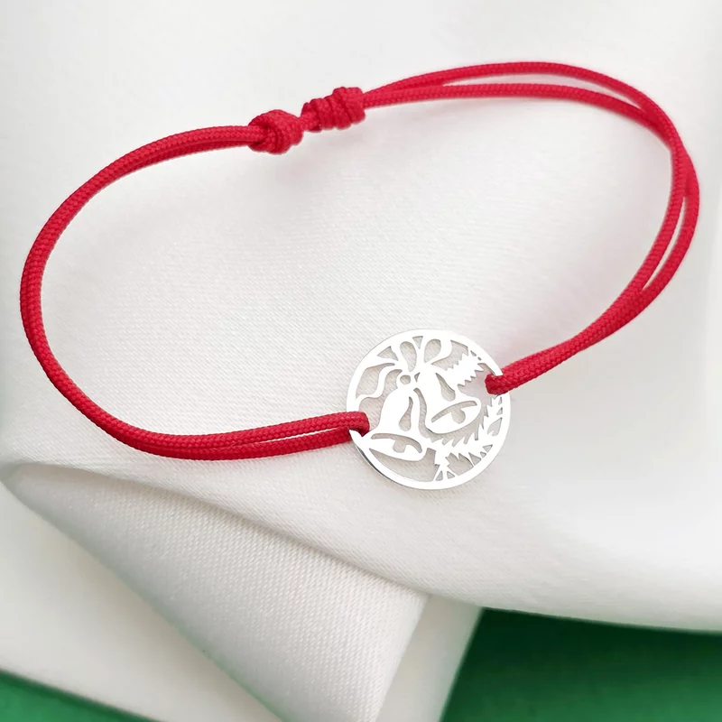 Bratara festiva - Disc si clopotel decupat - Argint 925 - Snur reglabil picture - 3