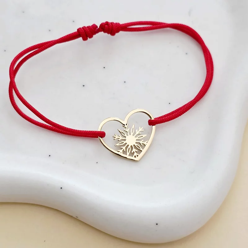 Bratara festiva - Inima si fulg decupat - Argint 925 placat cu Aur Galben 18K - Snur reglabil picture - 2