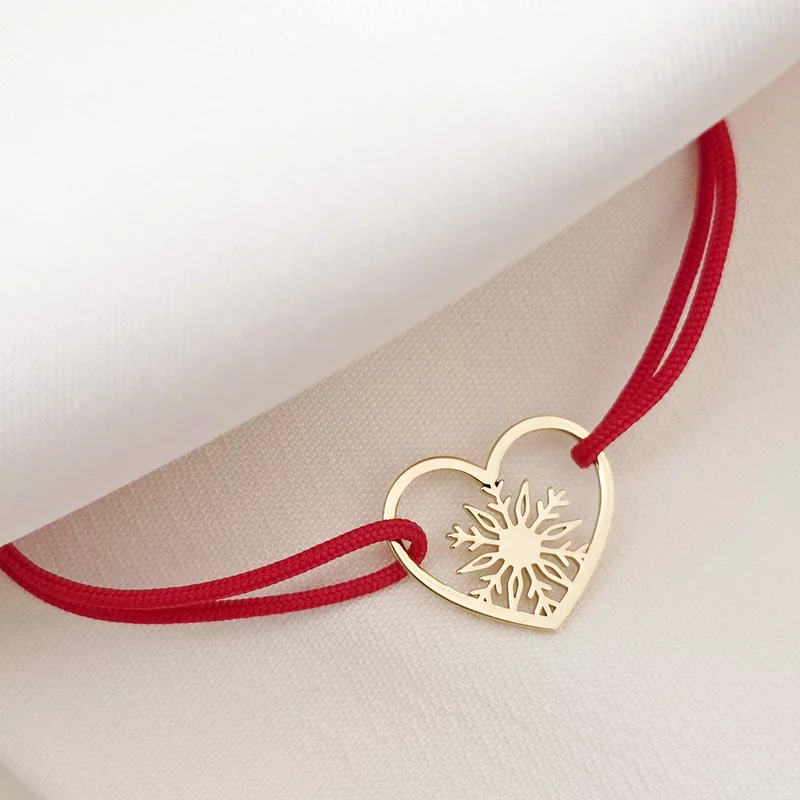 Bratara festiva - Inima si fulg decupat - Argint 925 placat cu Aur Galben 18K - Snur reglabil picture - 3