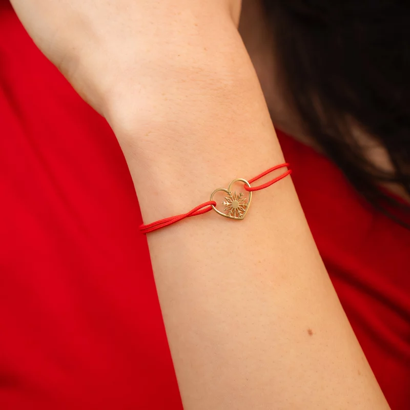 Bratara festiva - Inima si fulg decupat - Argint 925 placat cu Aur Galben 18K - Snur reglabil picture - 2