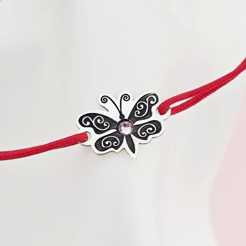 Bratara Fluture cu aripile deschise - Argint 925 - cristal Swarovski - snur reglabil