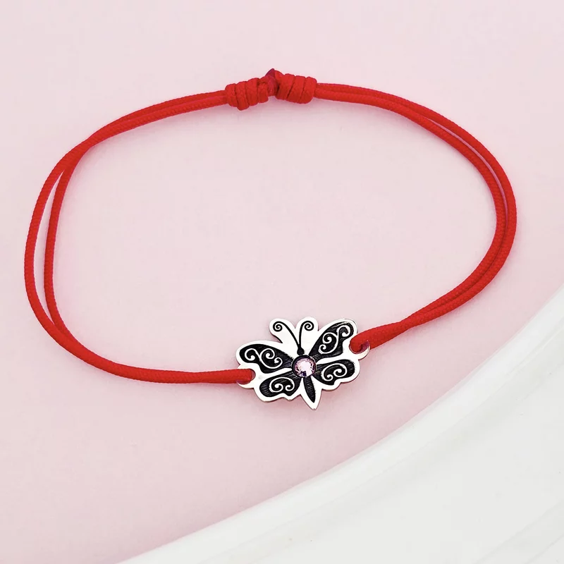 Bratara Fluture cu aripile deschise - Argint 925 - cristal Swarovski - snur reglabil picture - 3