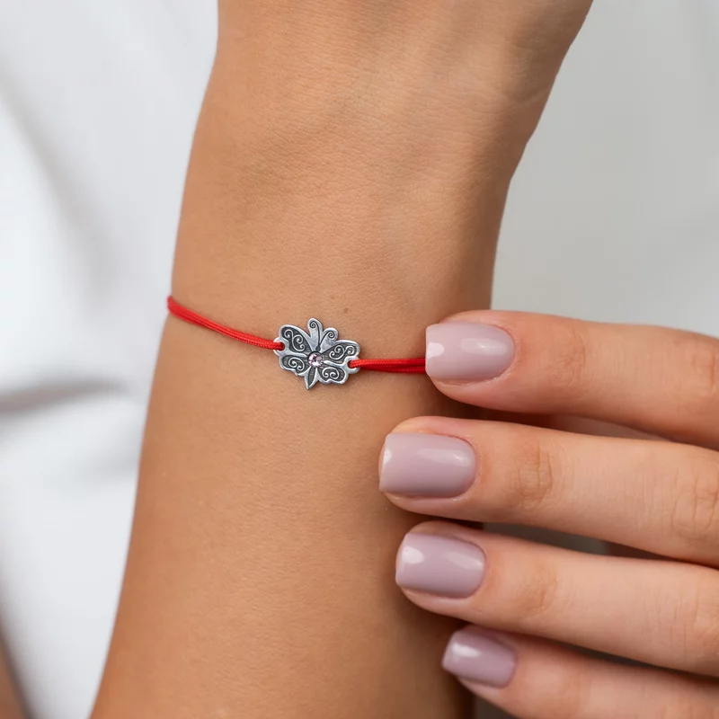 Bratara Fluture cu aripile deschise - Argint 925 - cristal Swarovski - snur reglabil picture - 2