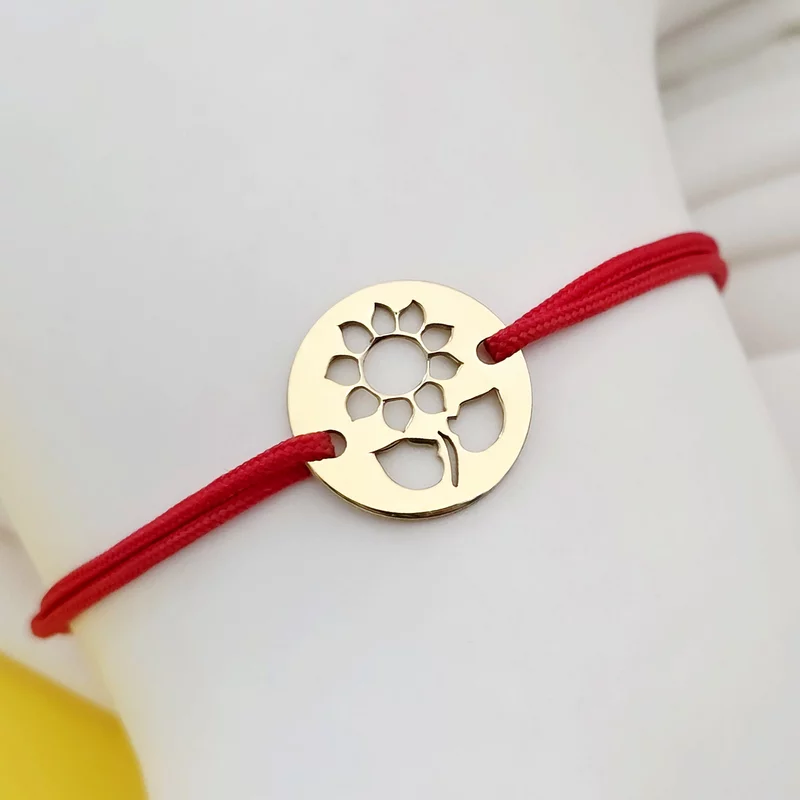 Bratara Fragment de Floarea Soarelui - Argint 925 placat cu Aur Galben 18K - Snur reglabil, diverse culori picture - 2