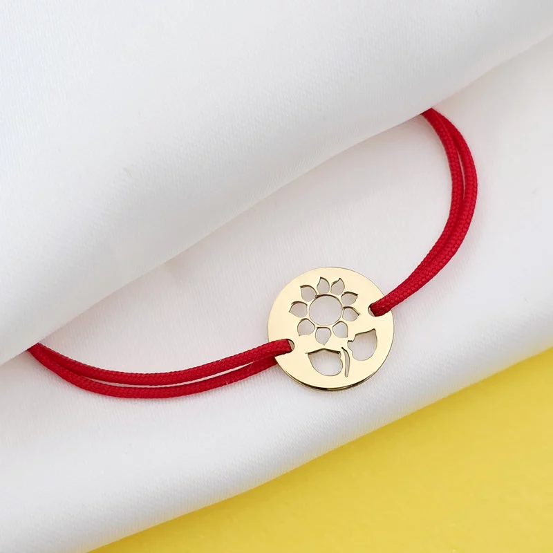 Bratara Fragment de Floarea Soarelui - Argint 925 placat cu Aur Galben 18K - Snur reglabil, diverse culori picture - 3