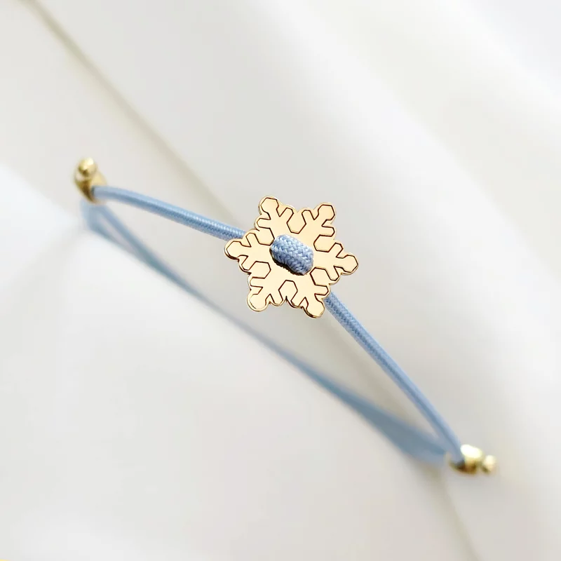 Brățara Fulg de nea - Șnur blue Gros si 2 bilute de 3 mm - Argint 925 placat cu Aur Galben 18K picture - 1