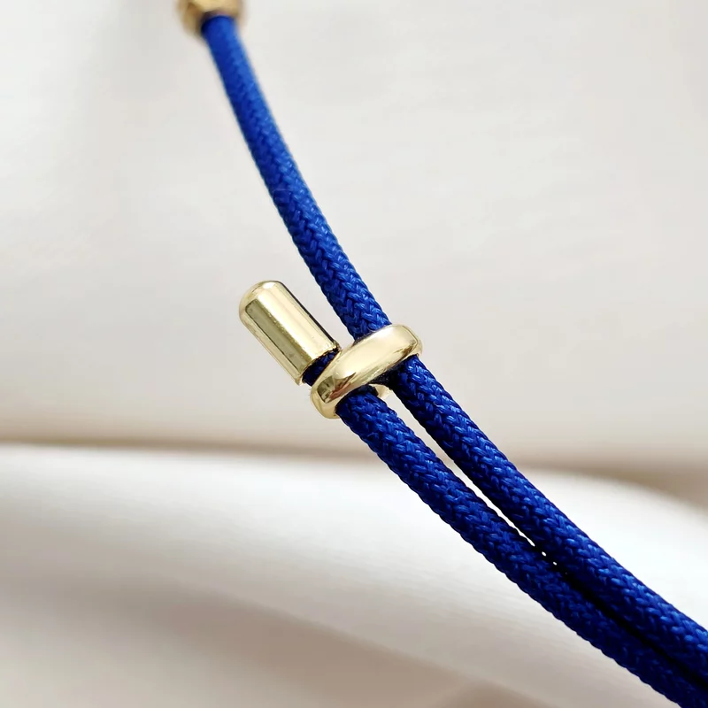 Brățara Fulg de zapada - Șnur albastru Gros si 2 bilute de 3 mm - Argint 925 placat cu Aur Galben 18K picture - 3