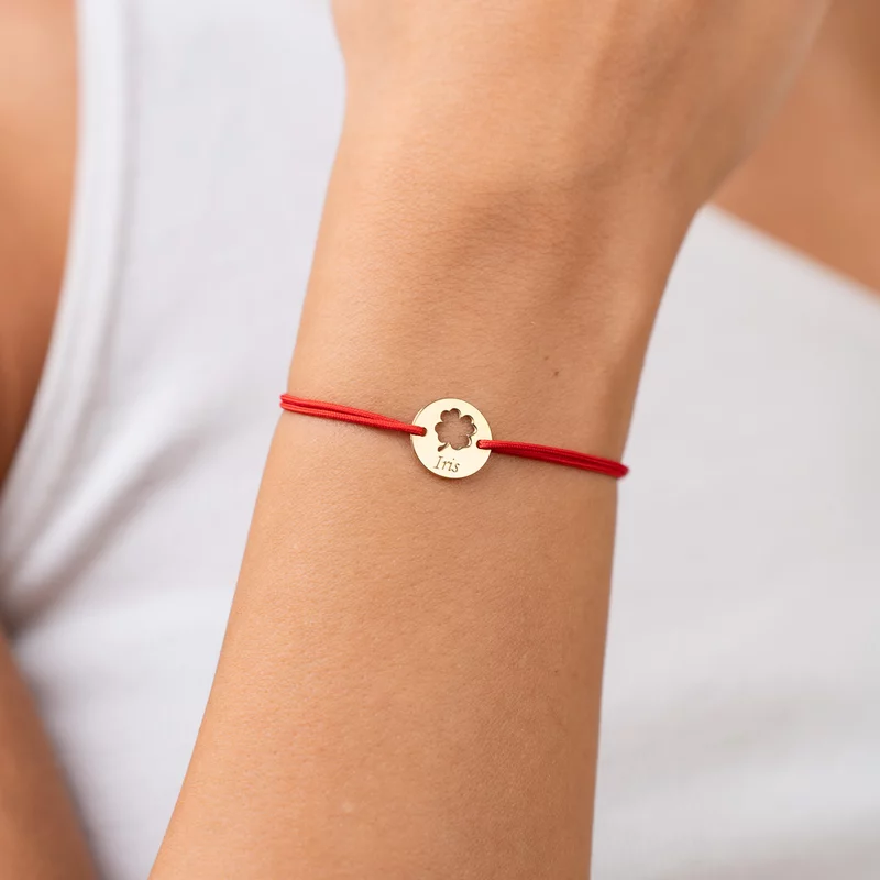 Bratara Good luck - Trifoi decupat si nume - Argint 925 placat cu Aur Galben 18K - Snur reglabil, diverse culori picture - 2